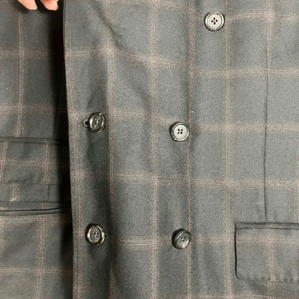Brooks Brothers Golden Fleece Blazer Mens XL 46 Black Windowpane Double Breasted
